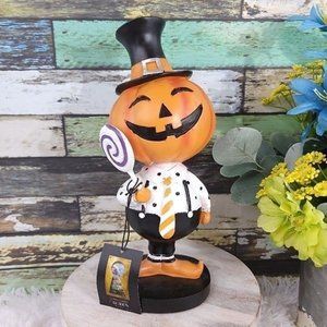 Cynthia Rowley Curious Lollipop Kids Pumpkin Head Statue Figurine Top Hat Gothic